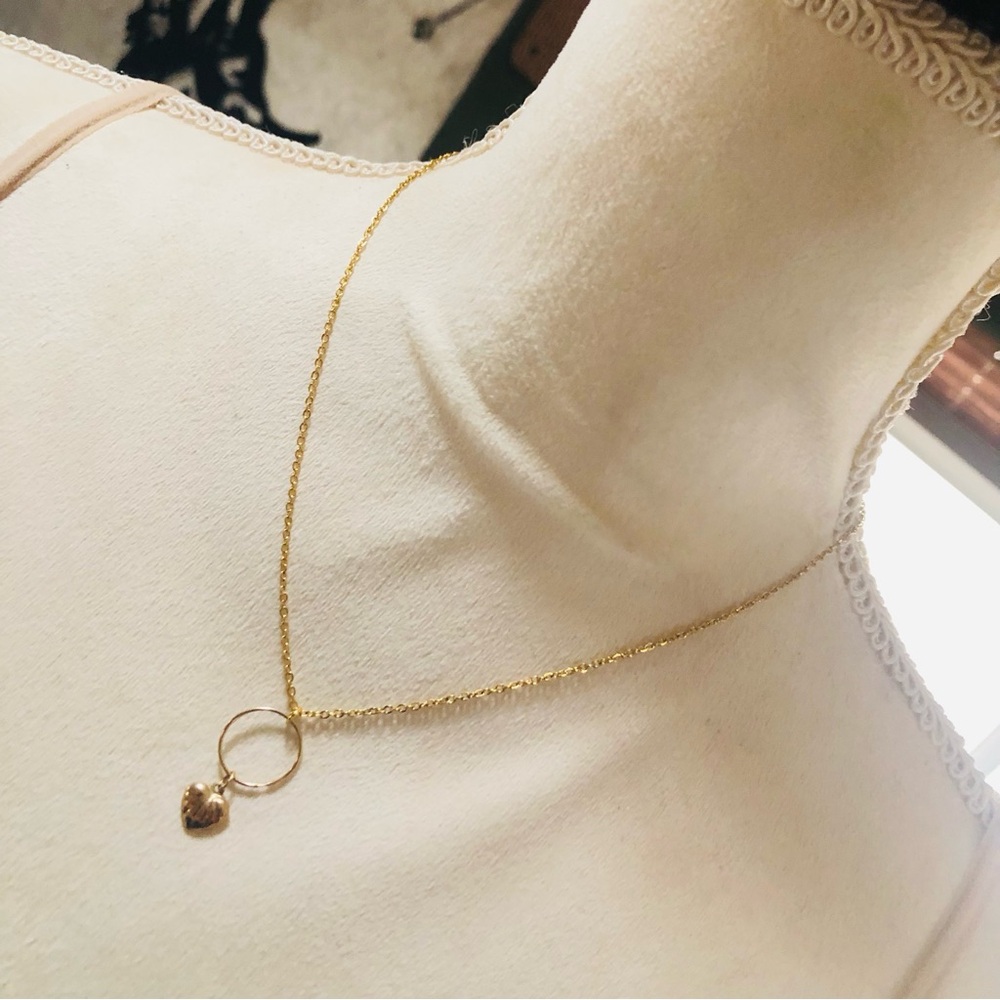 Handcrafted delicate heart dangle pendant on chain necklace